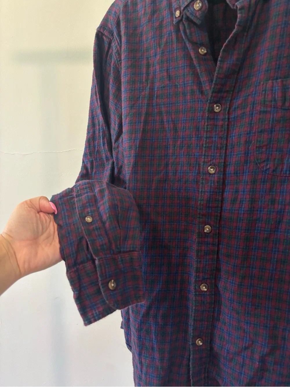 J. Crew Men’s Navy & Burgundy Plaid Cotton Button-Down Shirt | 100% cotton | L